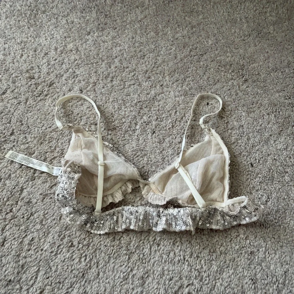 Free People Gold Rush Silver Sequined Bra Bralette Top XS Festival Wear Boho
